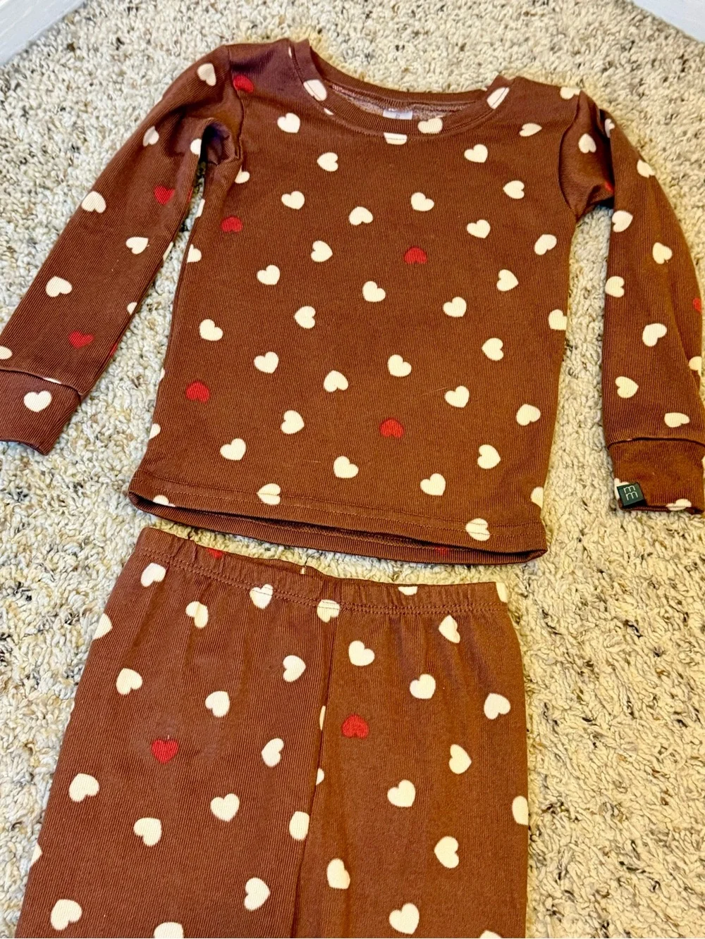 3T Brown Heart Print Pajama Set